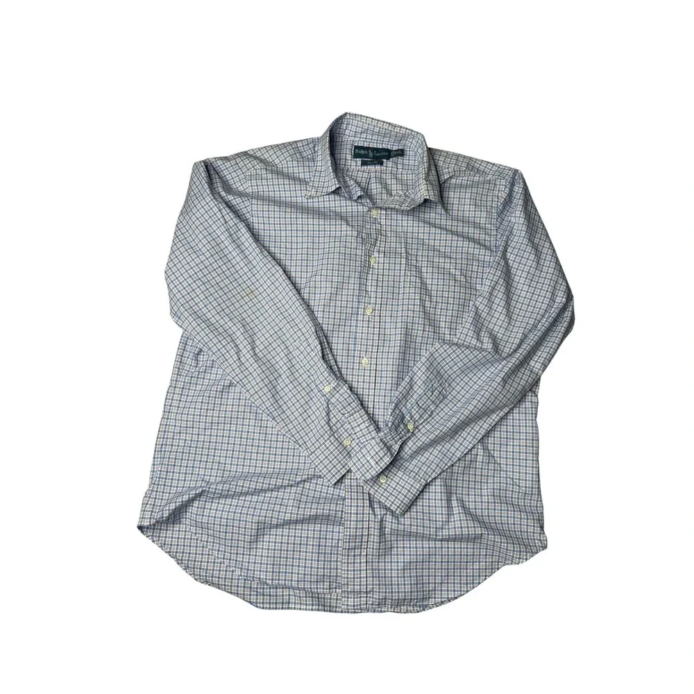 Ralph Lauren Mens Blue Plaid Classic Fit Long Sleeve Button Down‎ Shirt